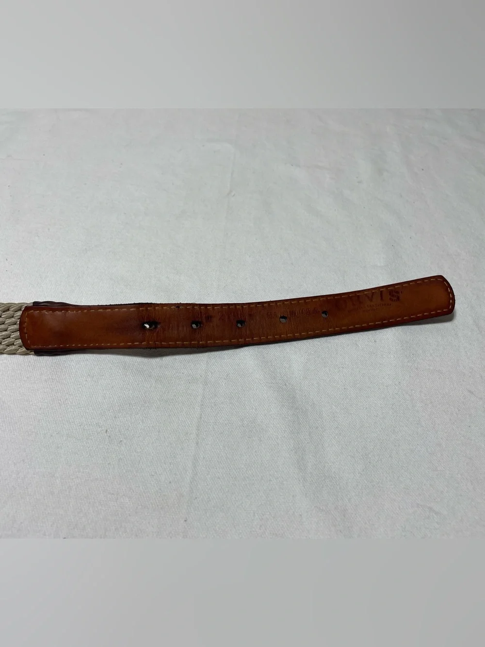 Orvis Braided Rope & Leather Trim Stretch Belt Men’s 42 Beige Brown Outdoor